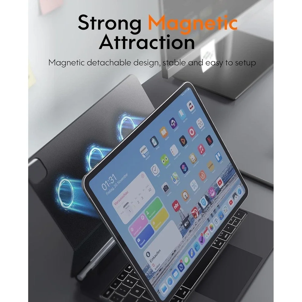 CHESONA iPad Pro 13 Case Keyboard Backlit Trackpad Floating Stand Black
